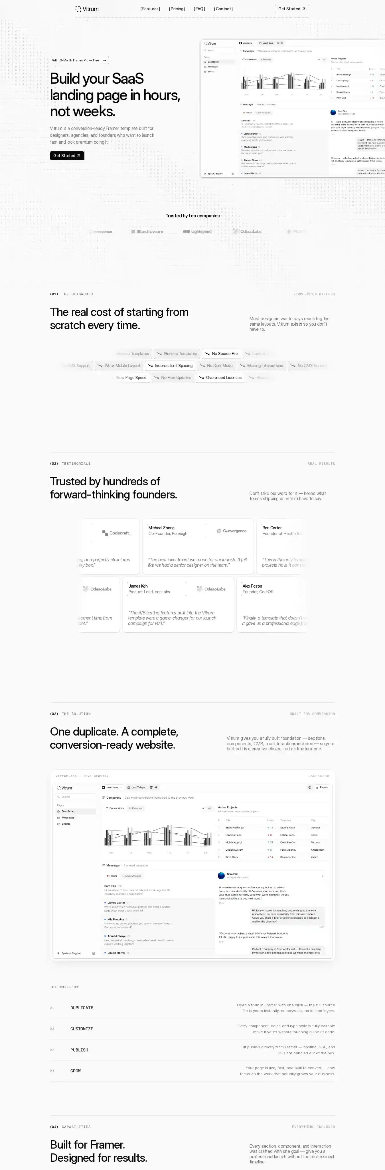 Vitrum home page on desktop