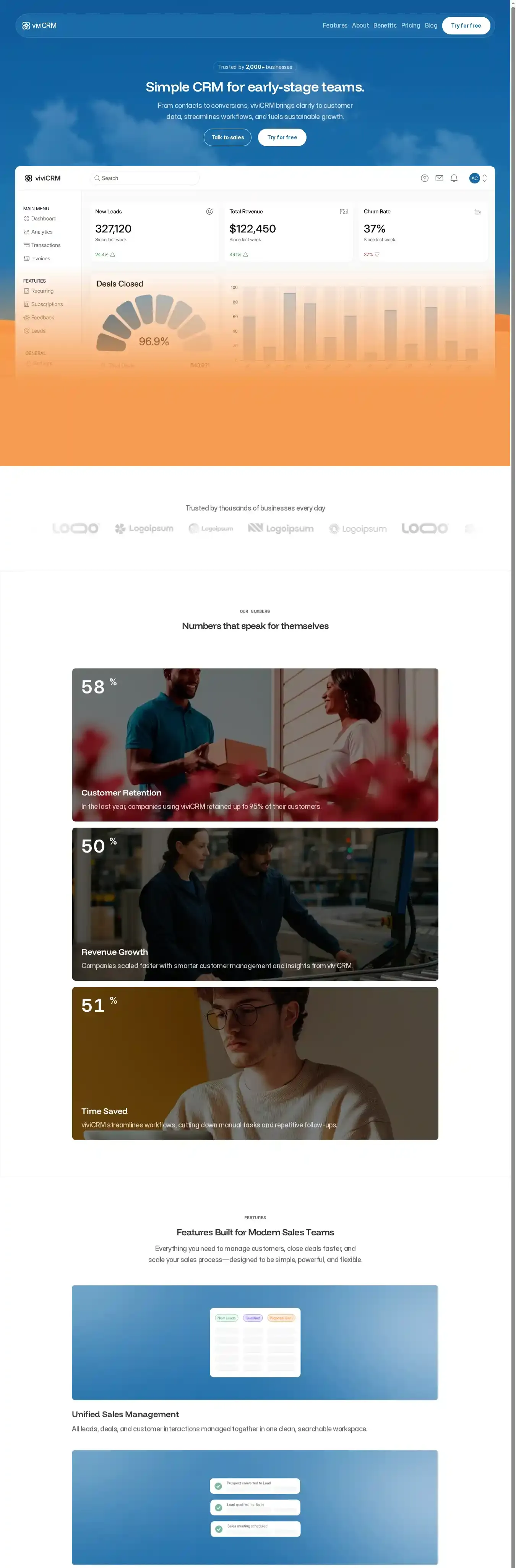 SaasCRM home page on desktop