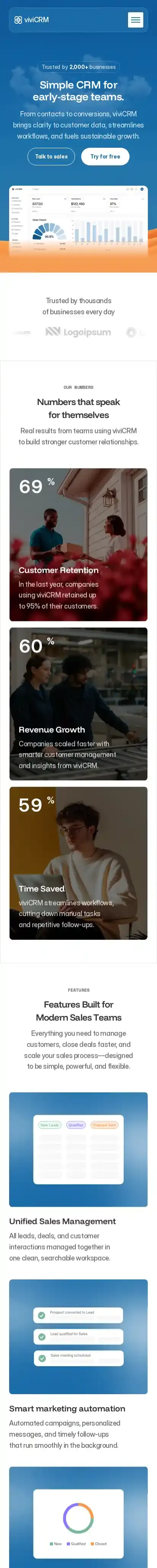 SaasCRM home page on mobile
