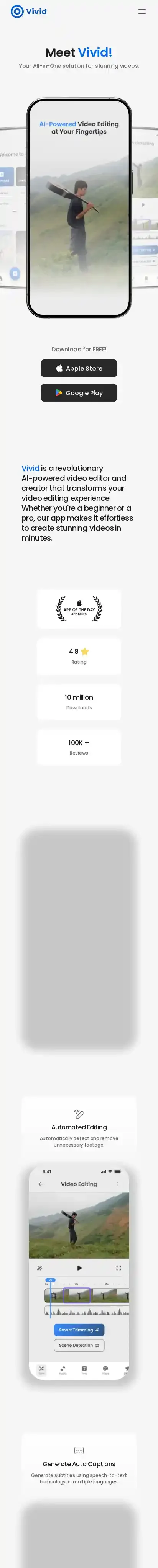 Vivid home page on mobile