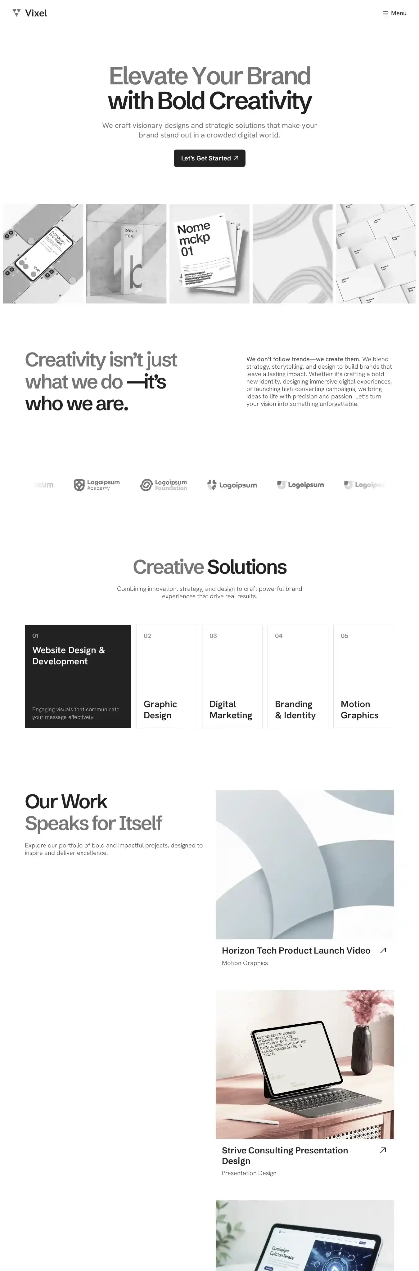 Vixel home page on desktop