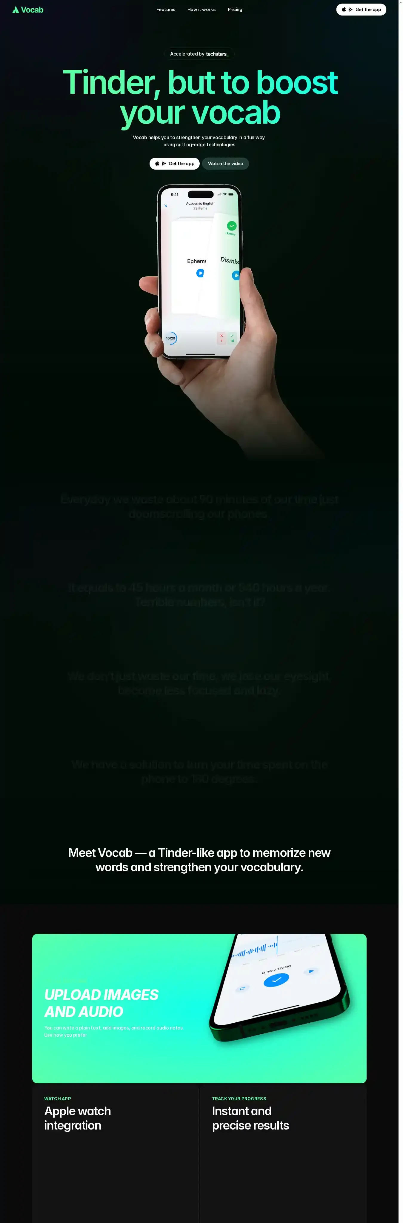 Vocab home page on desktop