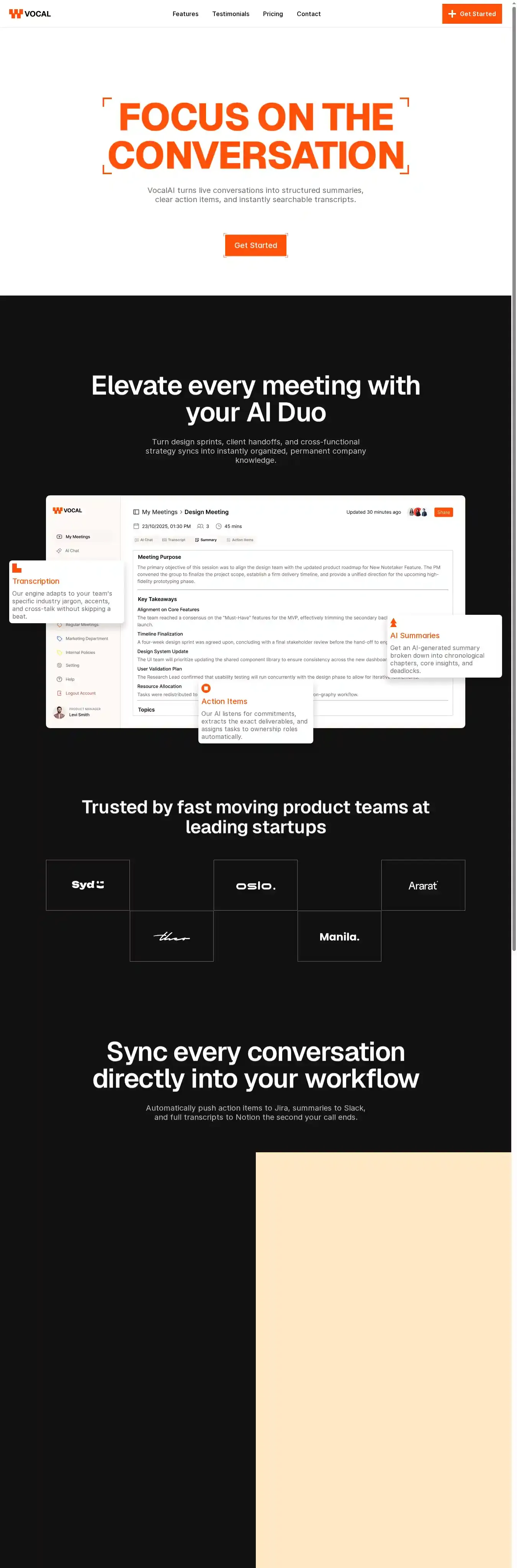 VocalAI home page on desktop