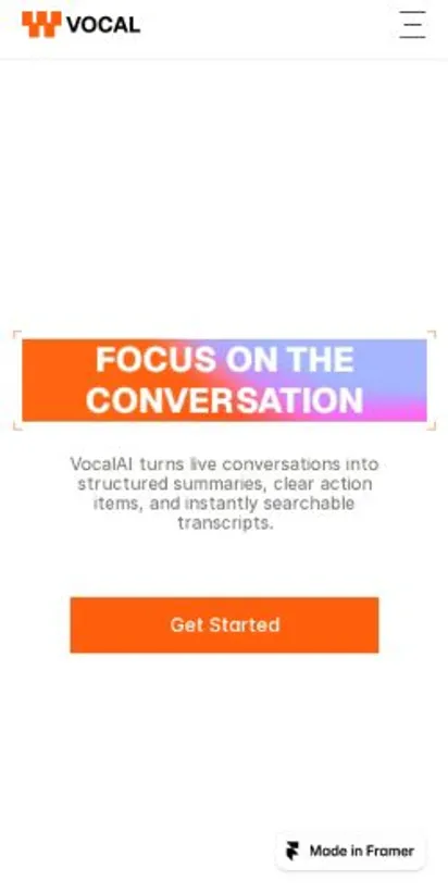 VocalAI home page on mobile