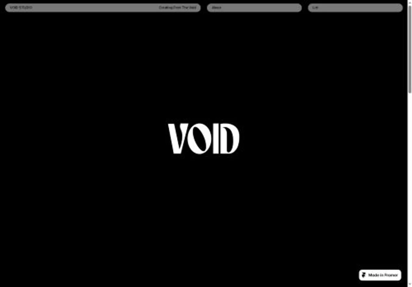 VOID STUDIO home page on desktop