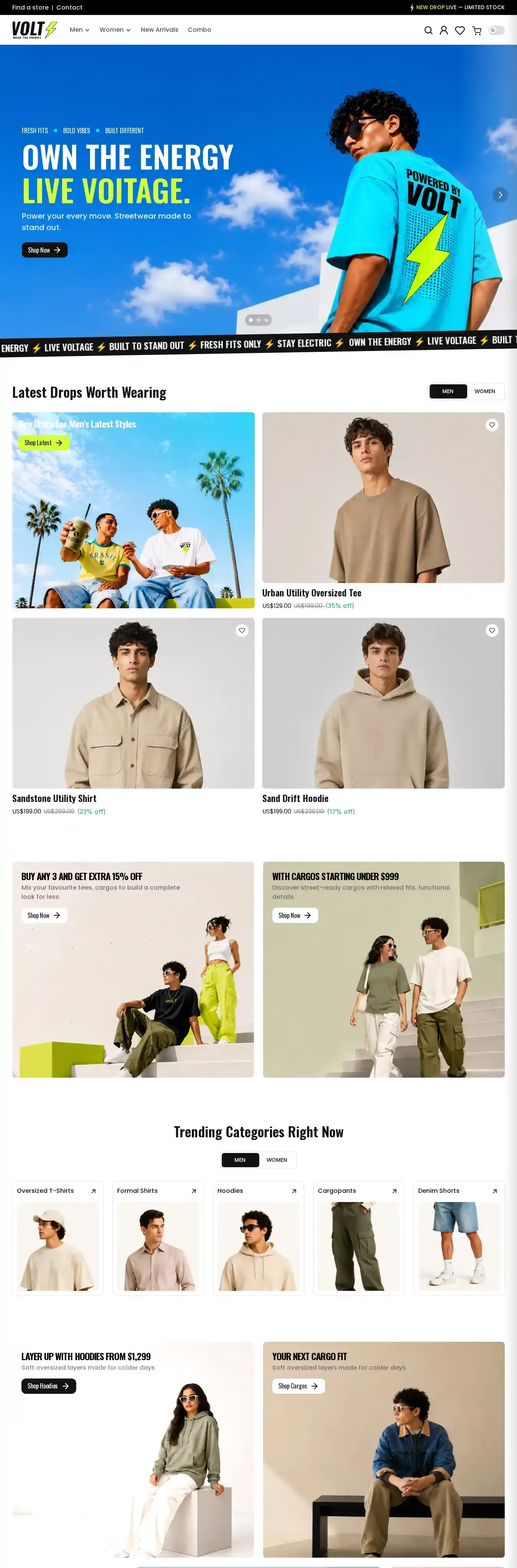 Volt Shopify home page on desktop