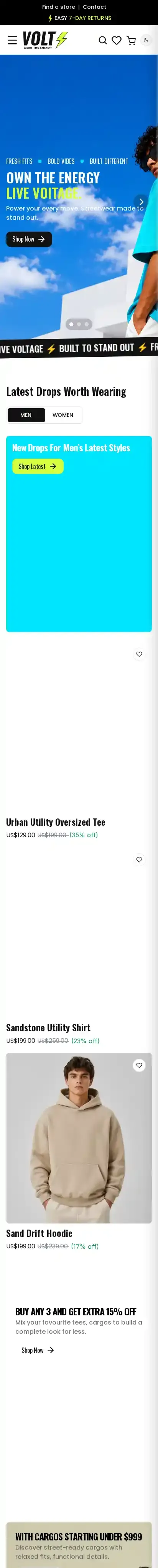 Volt Shopify home page on mobile