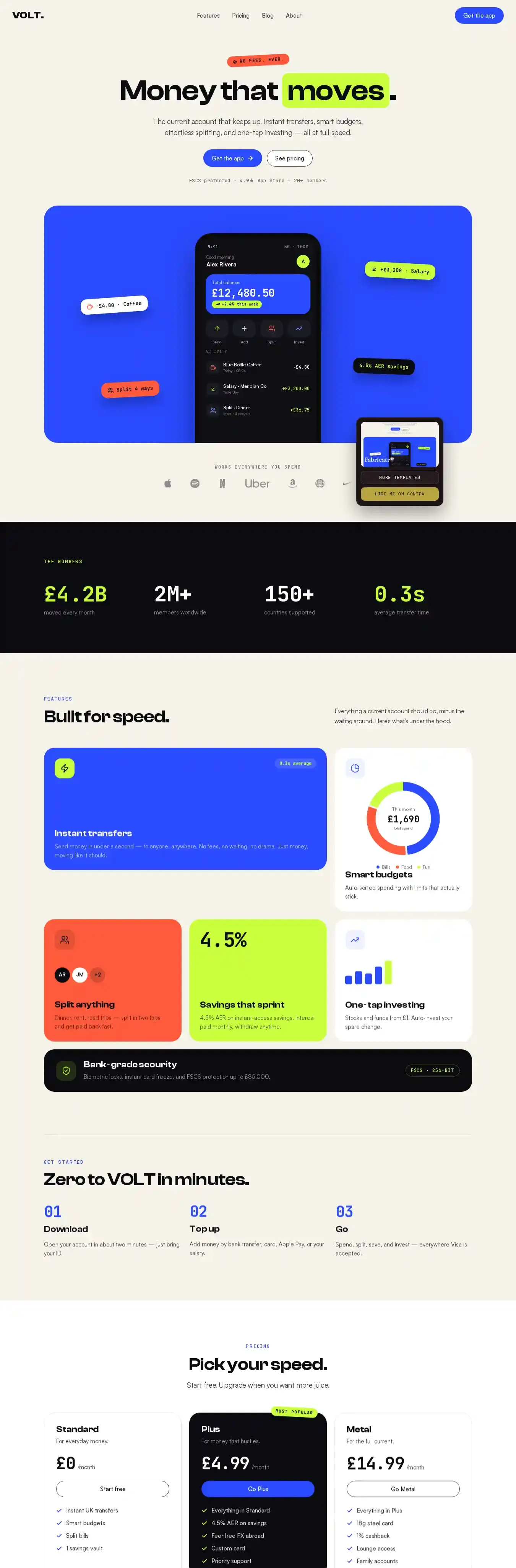 Volt X home page on desktop