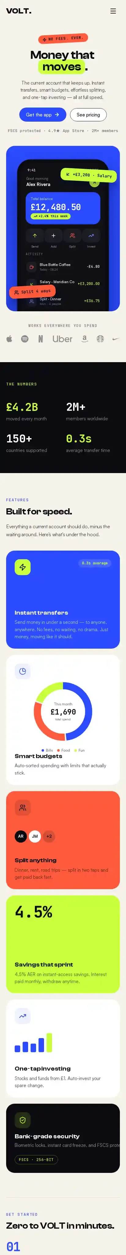 Volt X home page on mobile