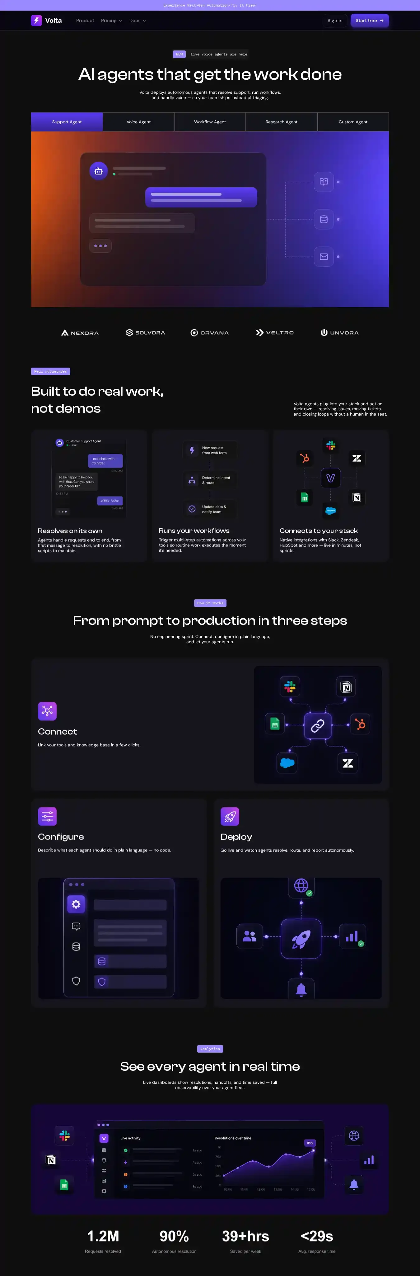 Volta Studio home page on desktop