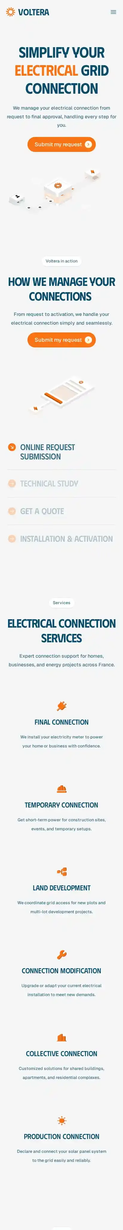 Voltera home page on mobile
