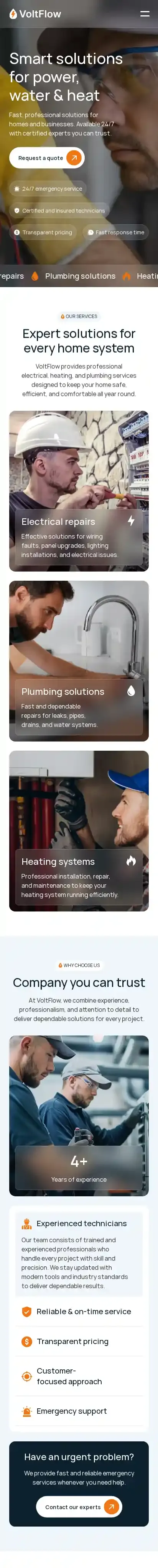 VoltFlow home page on mobile