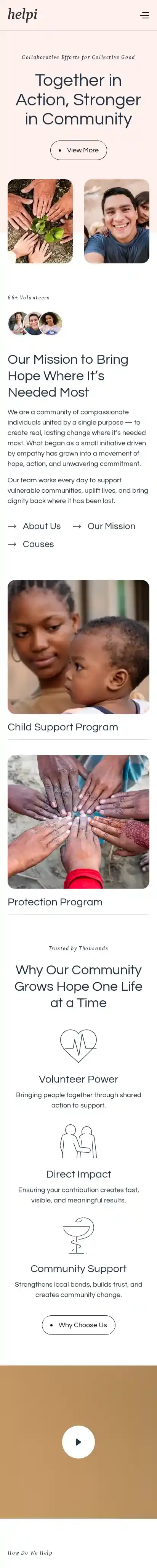 Volunteery home page on mobile