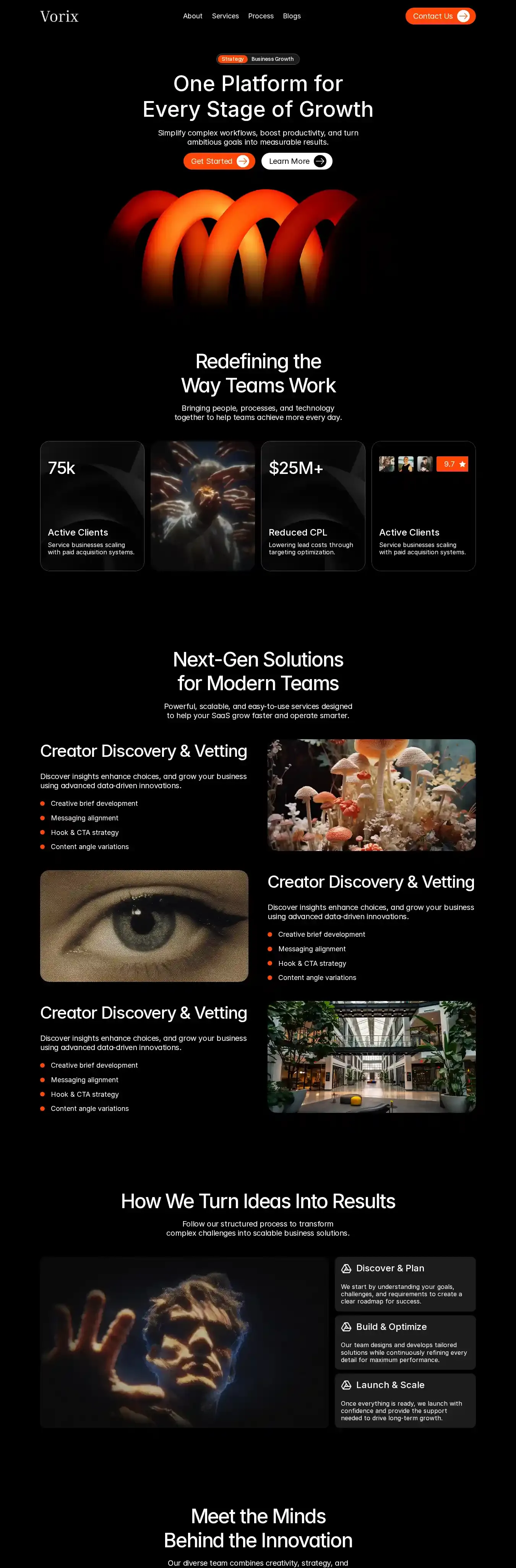Vorix home page on desktop
