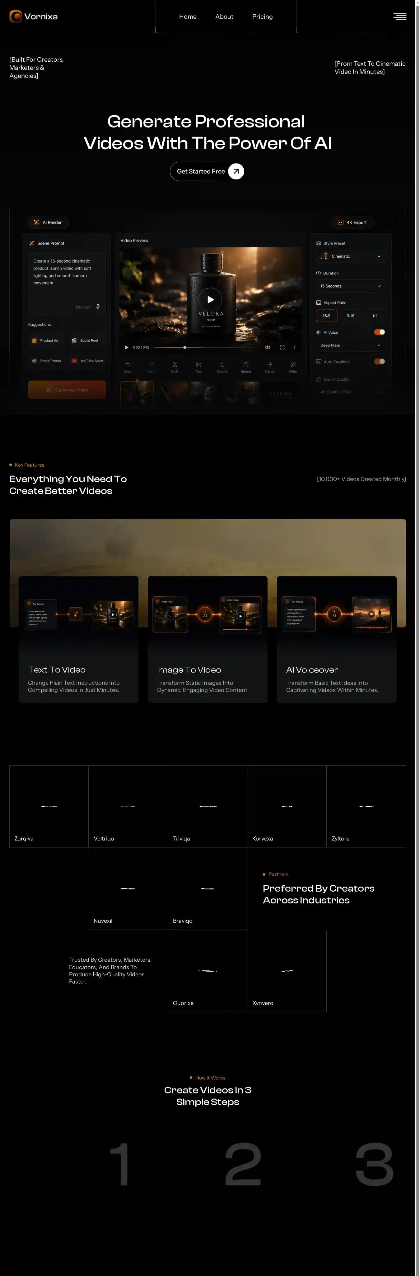 Vornixa home page on desktop