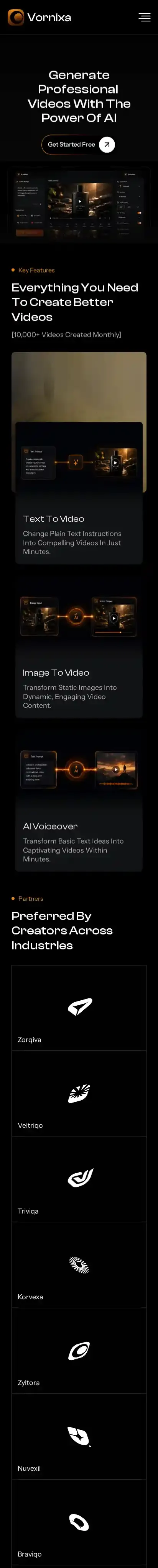 Vornixa home page on mobile