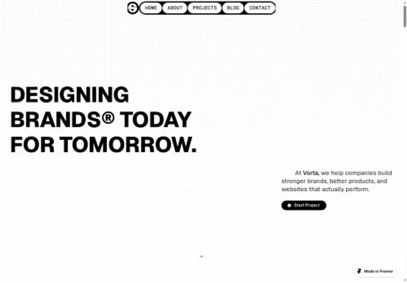 Vorta home page on desktop