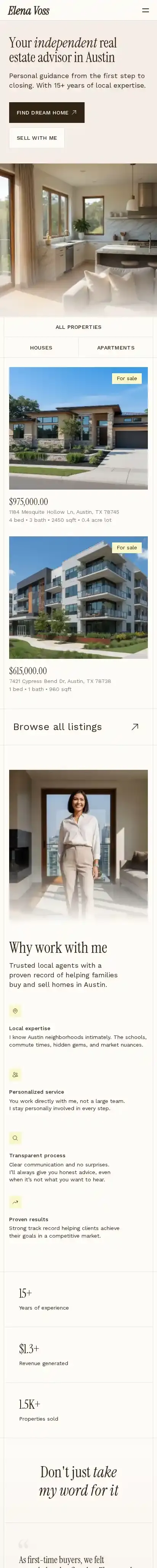 Voss home page on mobile