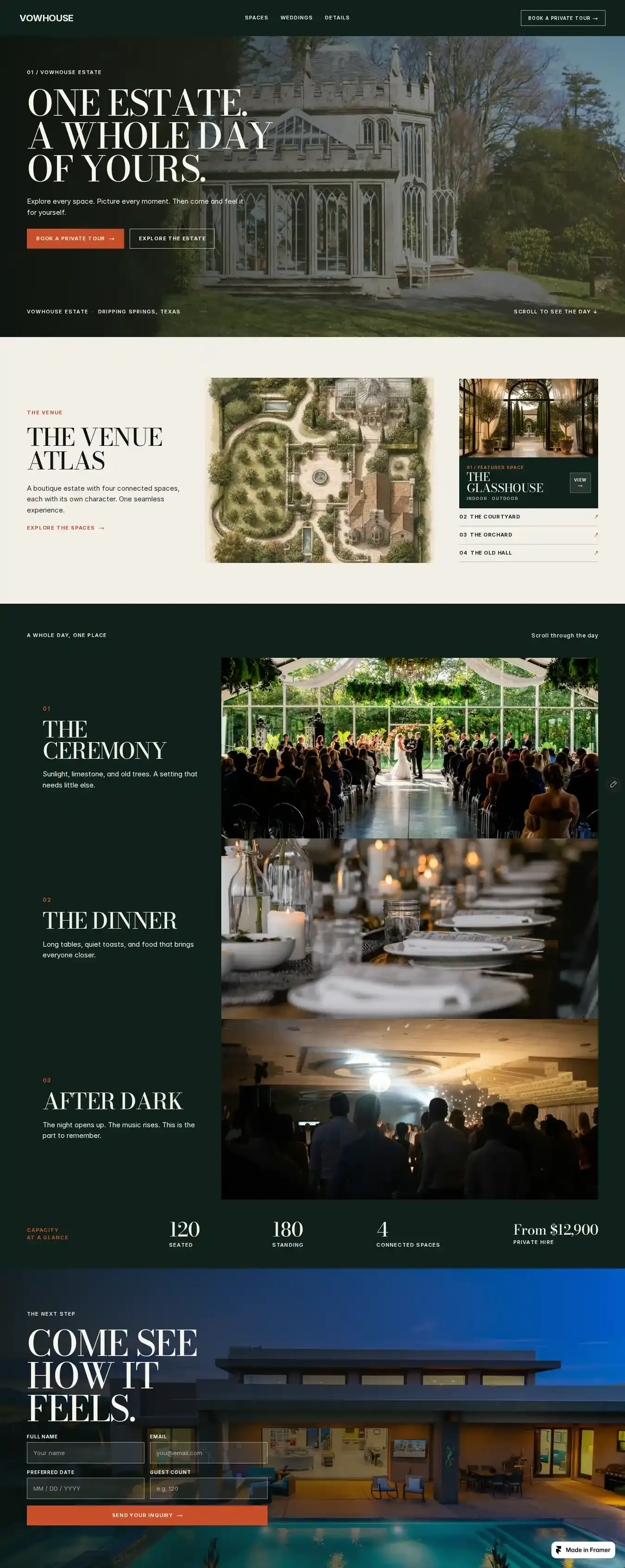 Vowhouse home page on desktop