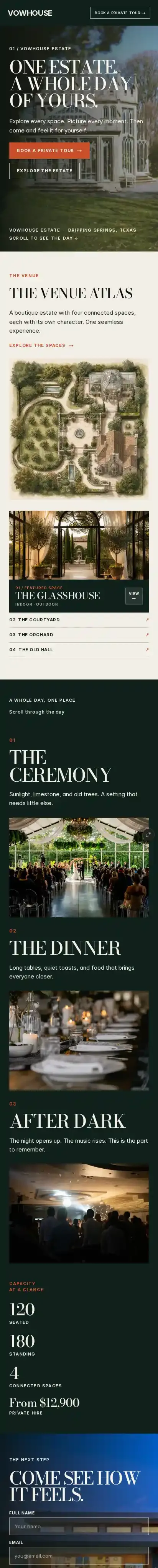 Vowhouse home page on mobile