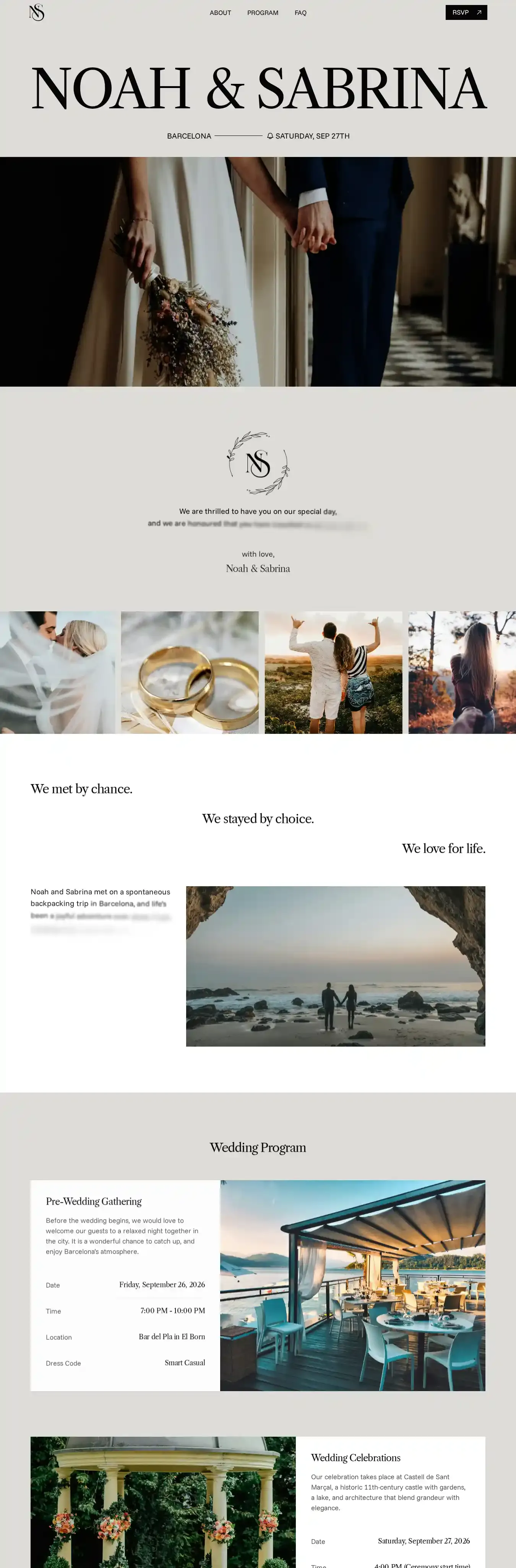 Vows&Blooms home page on desktop