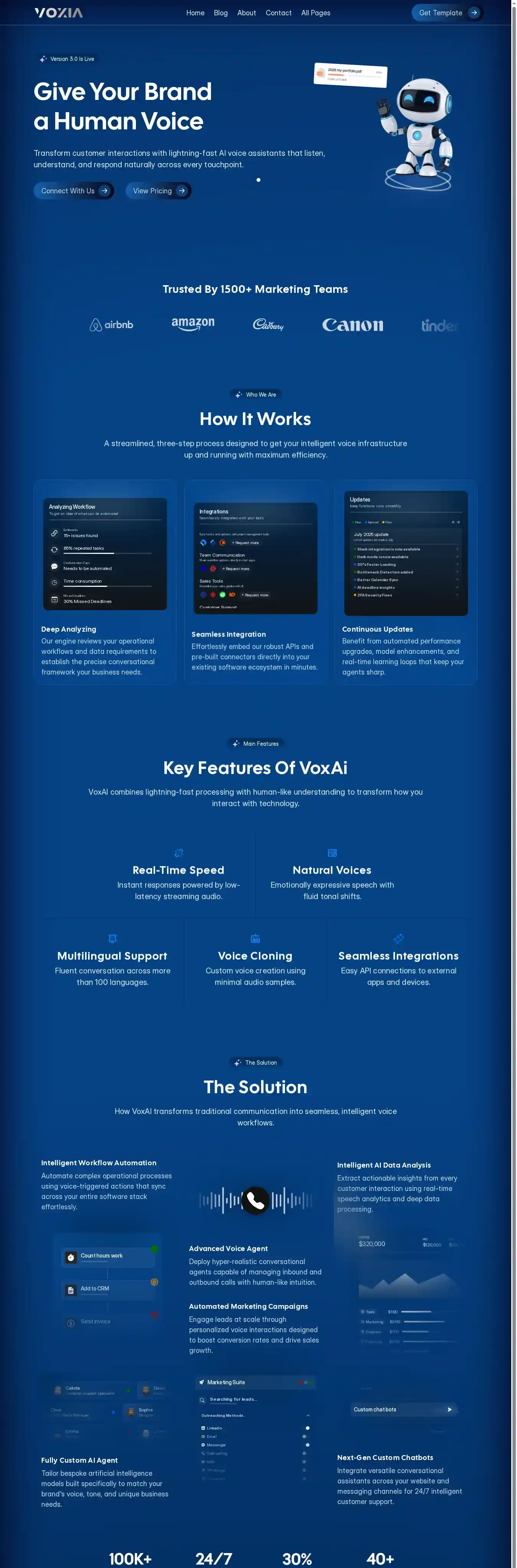 VoxAi home page on desktop