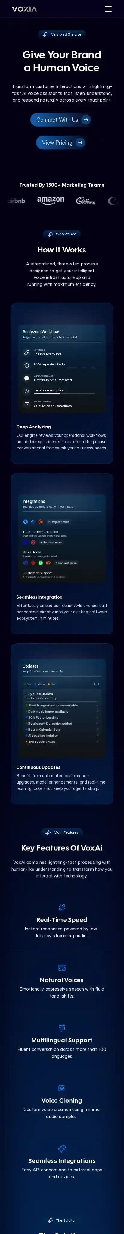 VoxAi home page on mobile