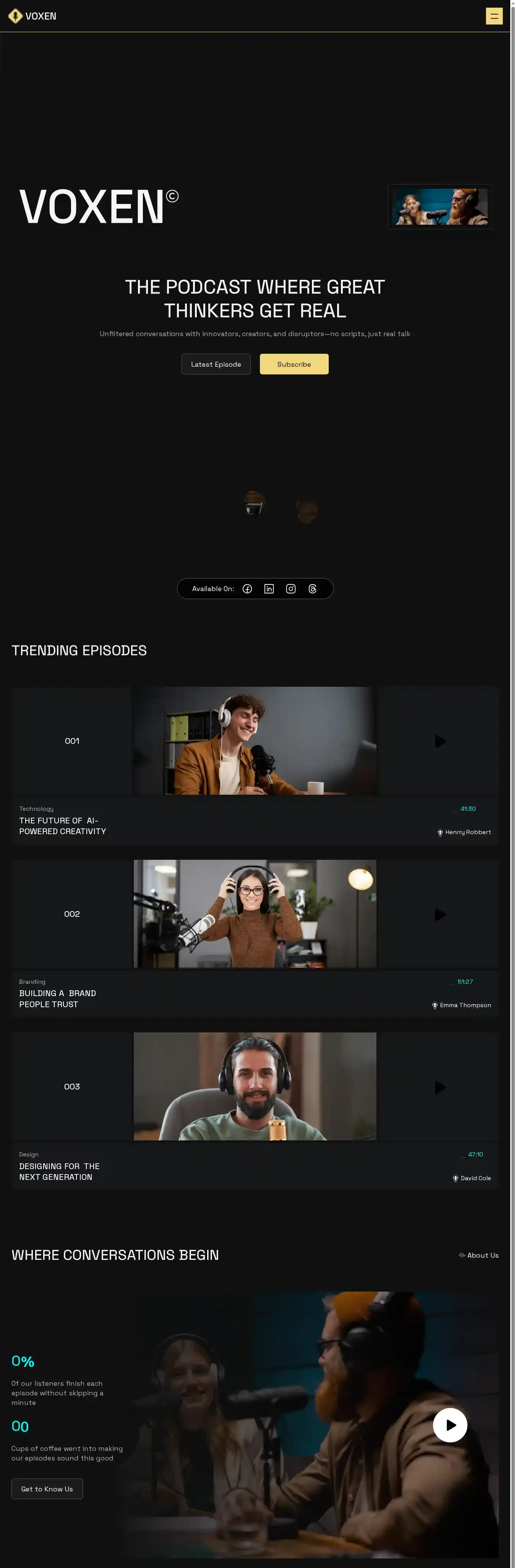 VOXEN home page on desktop