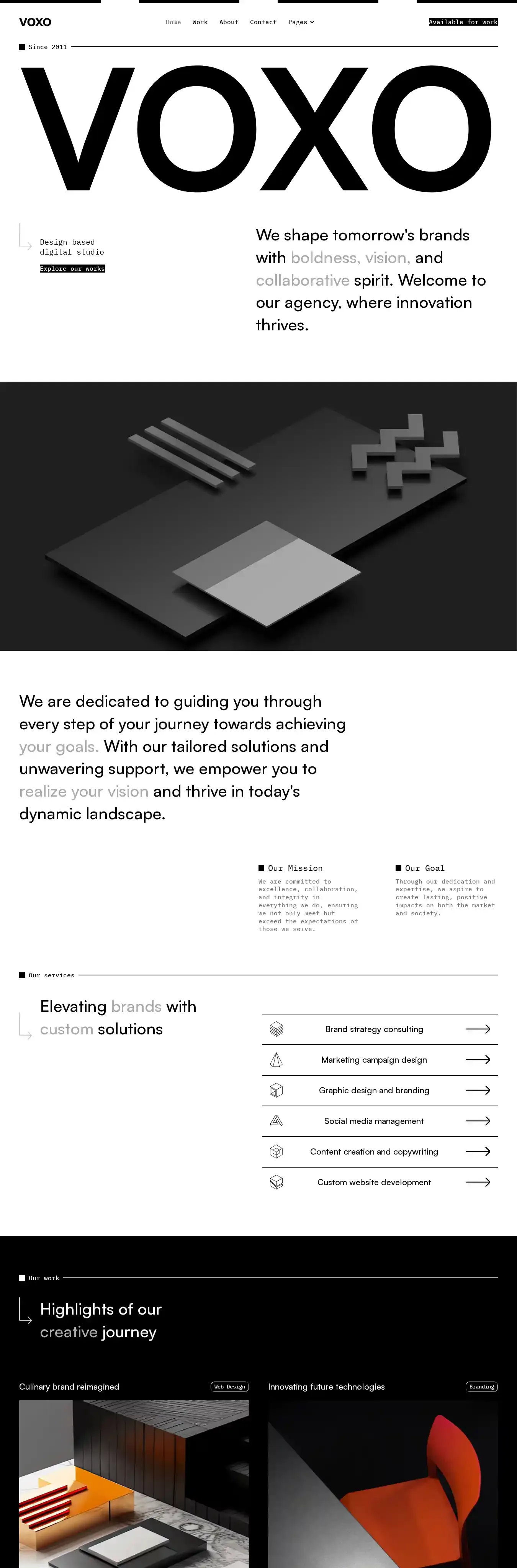 VOXO home page on desktop