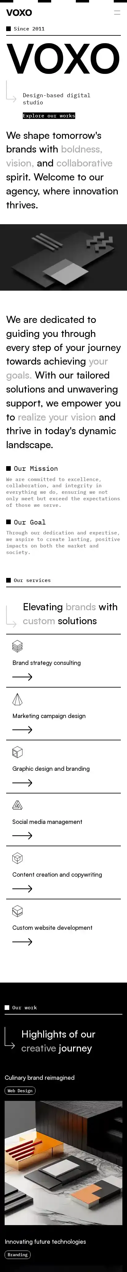 VOXO home page on mobile