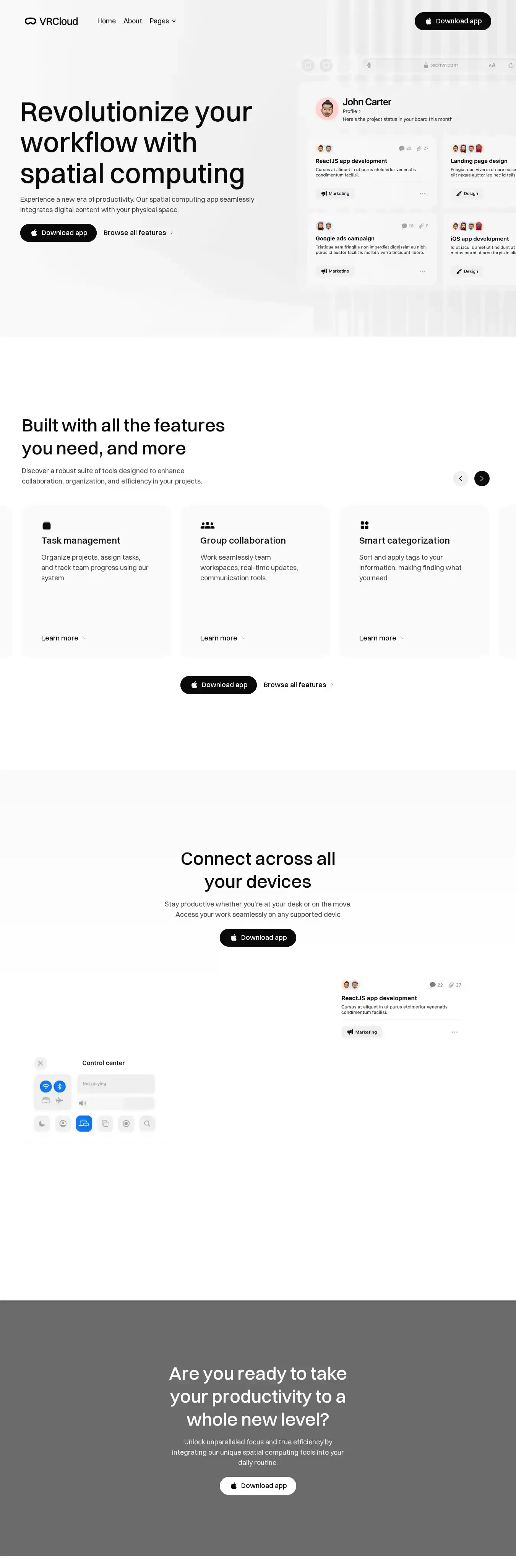 VRCloud home page on desktop