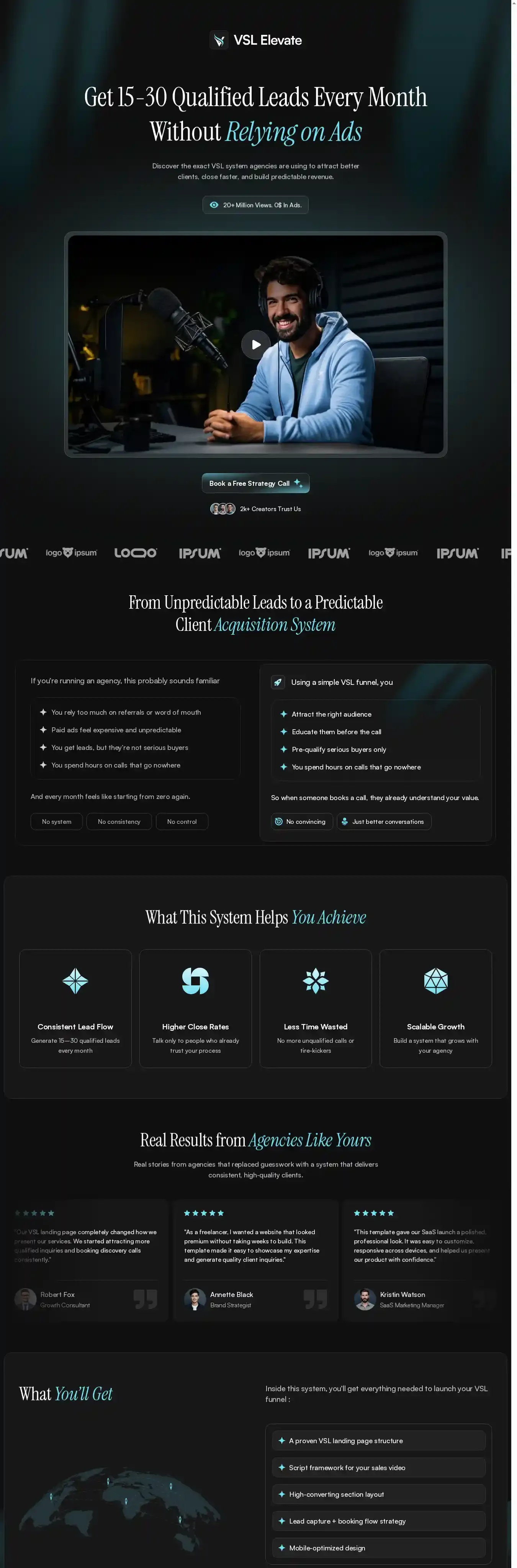 VSL Elevate home page on desktop