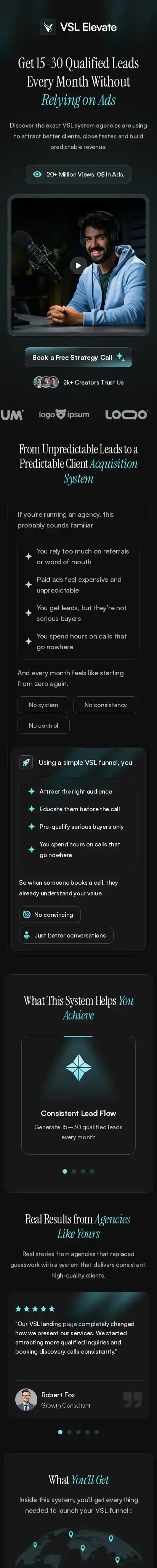 VSL Elevate home page on mobile