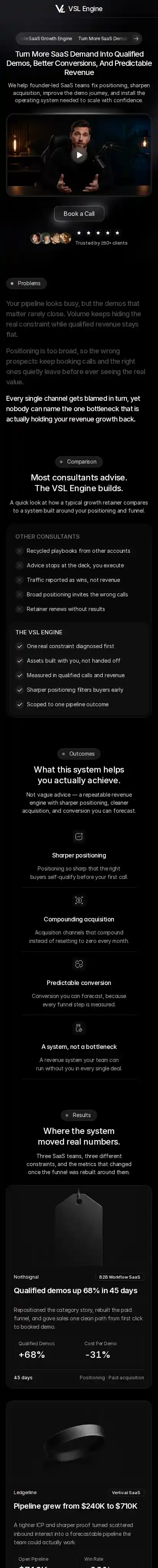 VSL Engine home page on mobile