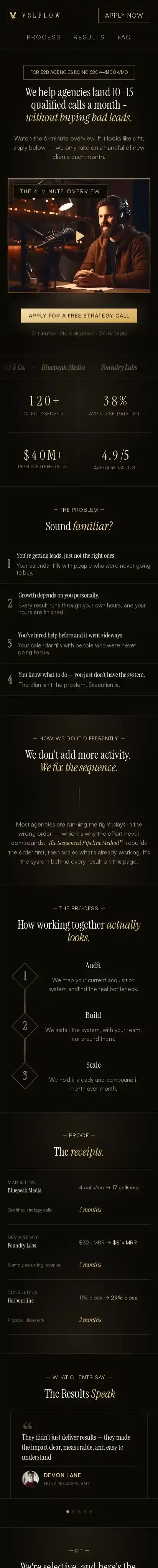 VSLFlow home page on mobile