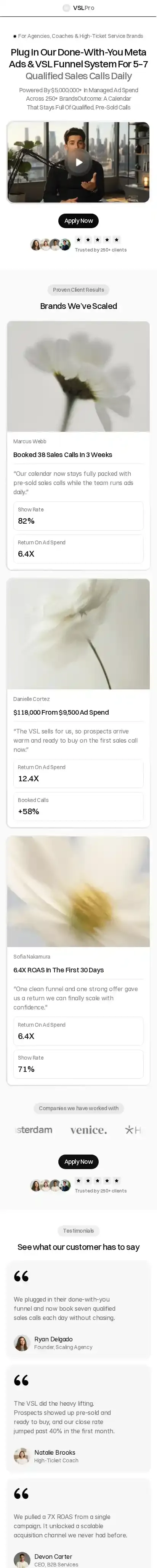 VSLPro home page on mobile