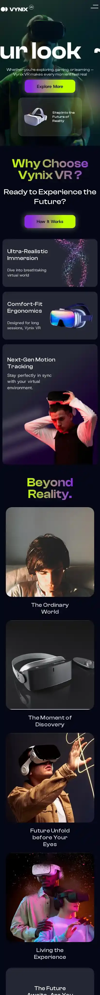 Vynax home page on mobile