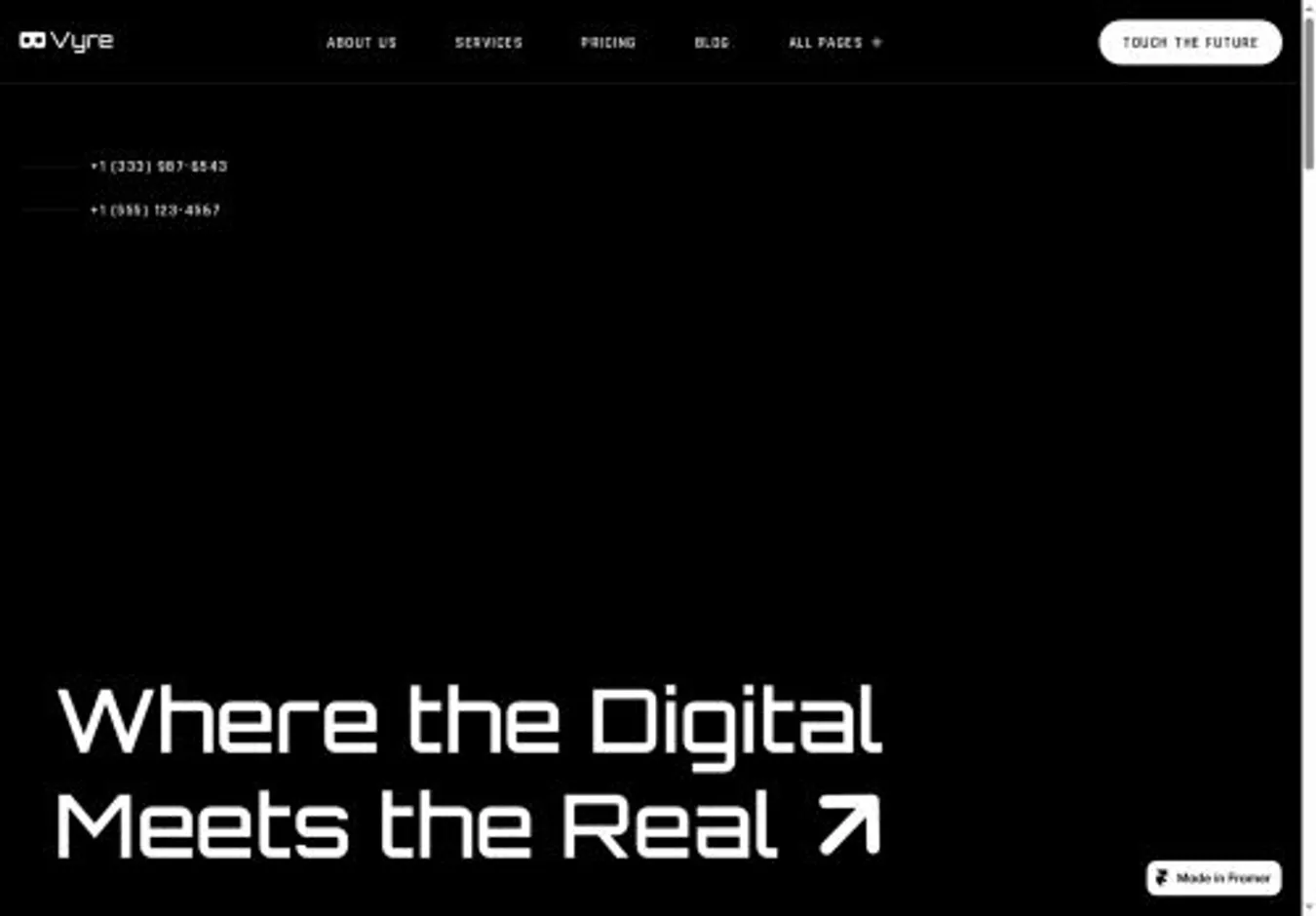 Vyre Virtual Reality home page on desktop