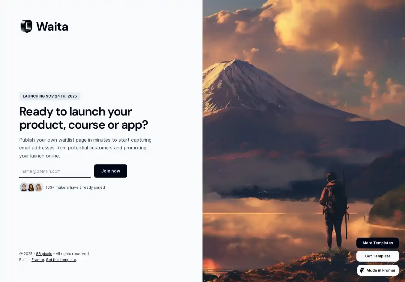 Waita home page on desktop