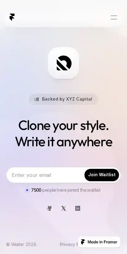 Waiter App home page on mobile