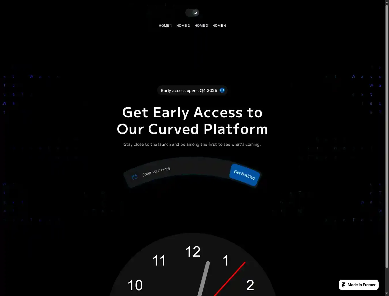 Waitlist Arc Curved home page on desktop