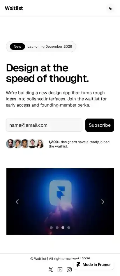 Waitlist Page home page on mobile