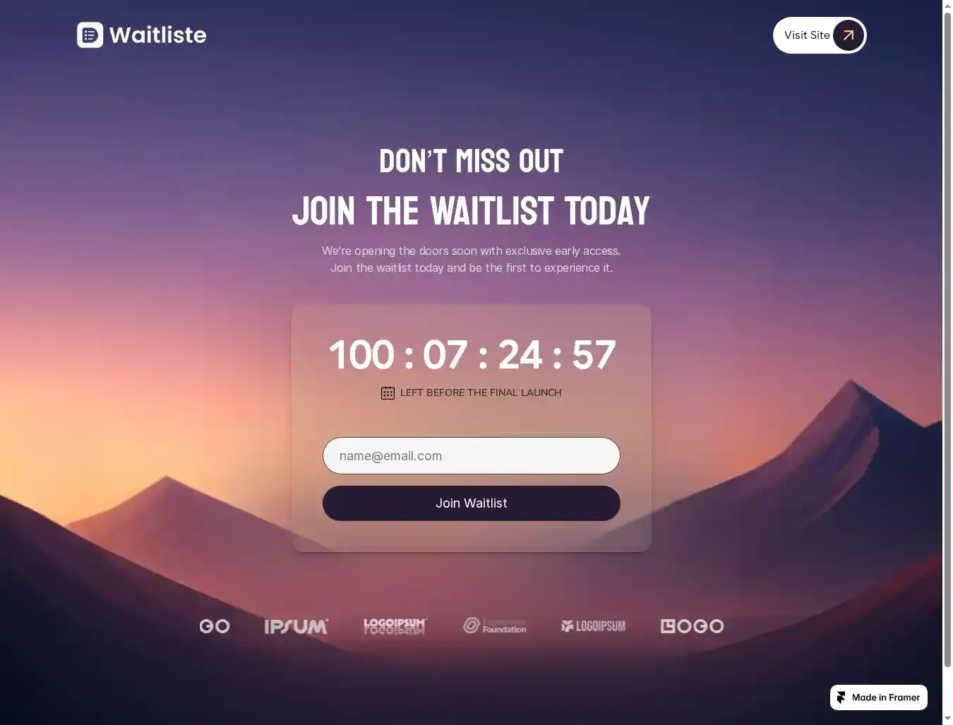 Waitlistee home page on desktop
