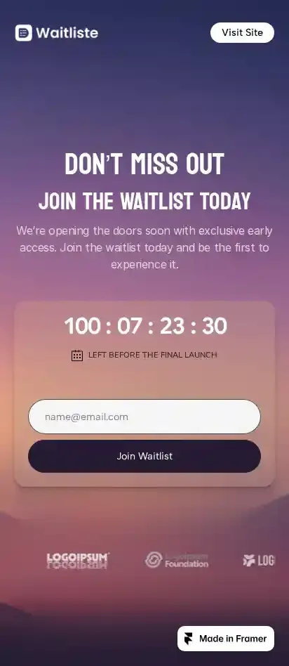 Waitlistee home page on mobile