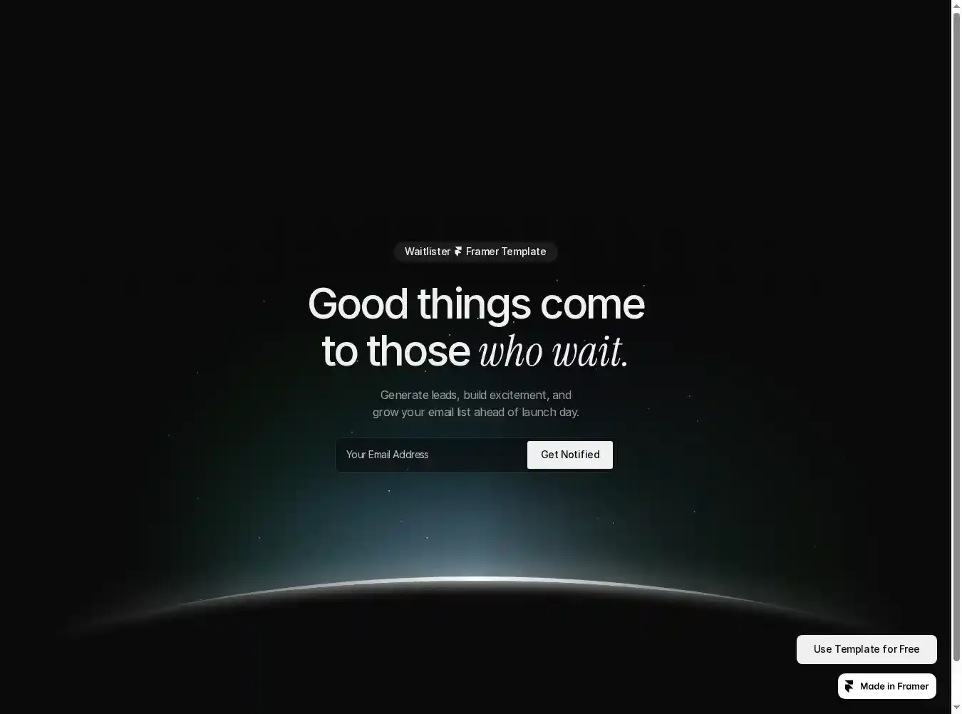 Waitlister home page on desktop