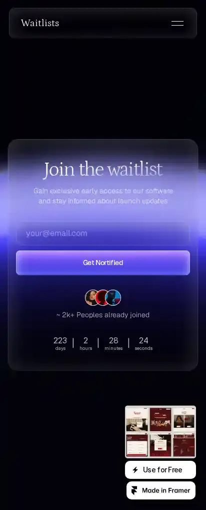 Waitlists home page on mobile