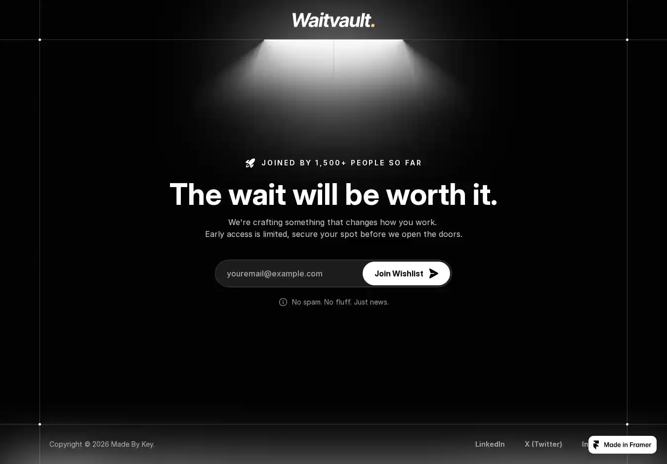 Waitvault home page on desktop