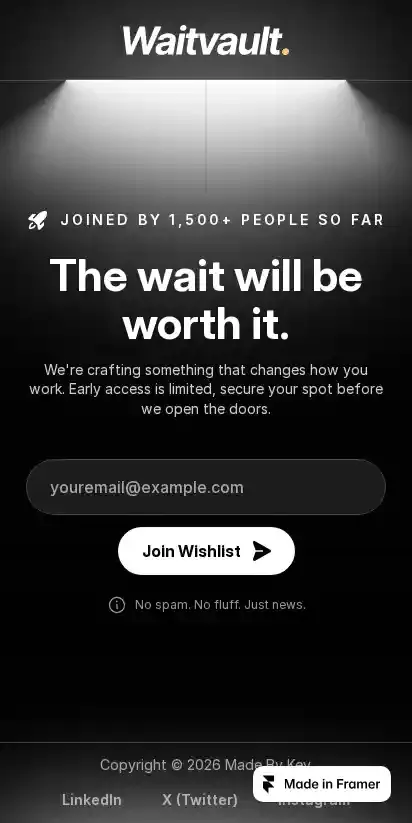 Waitvault home page on mobile