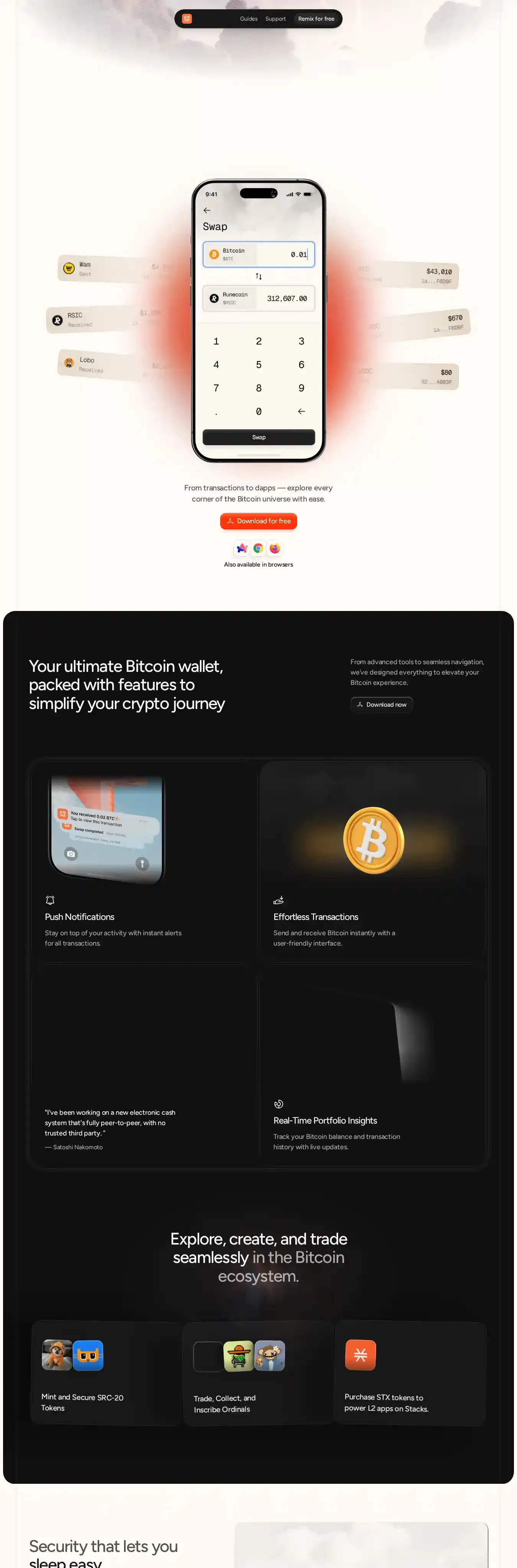 Wallet home page on desktop