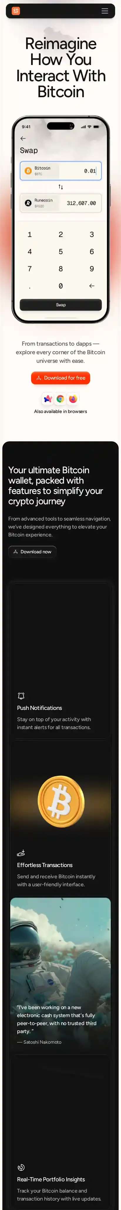 Wallet home page on mobile